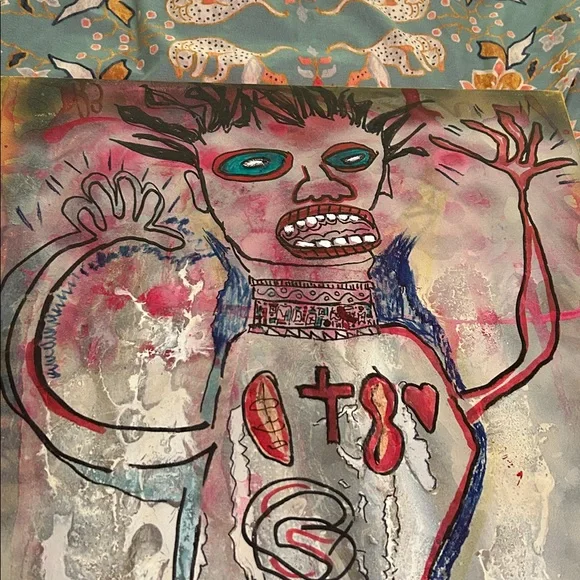 Abstract outsider Art Canvas with Bold Colors - Picture 2 of 4